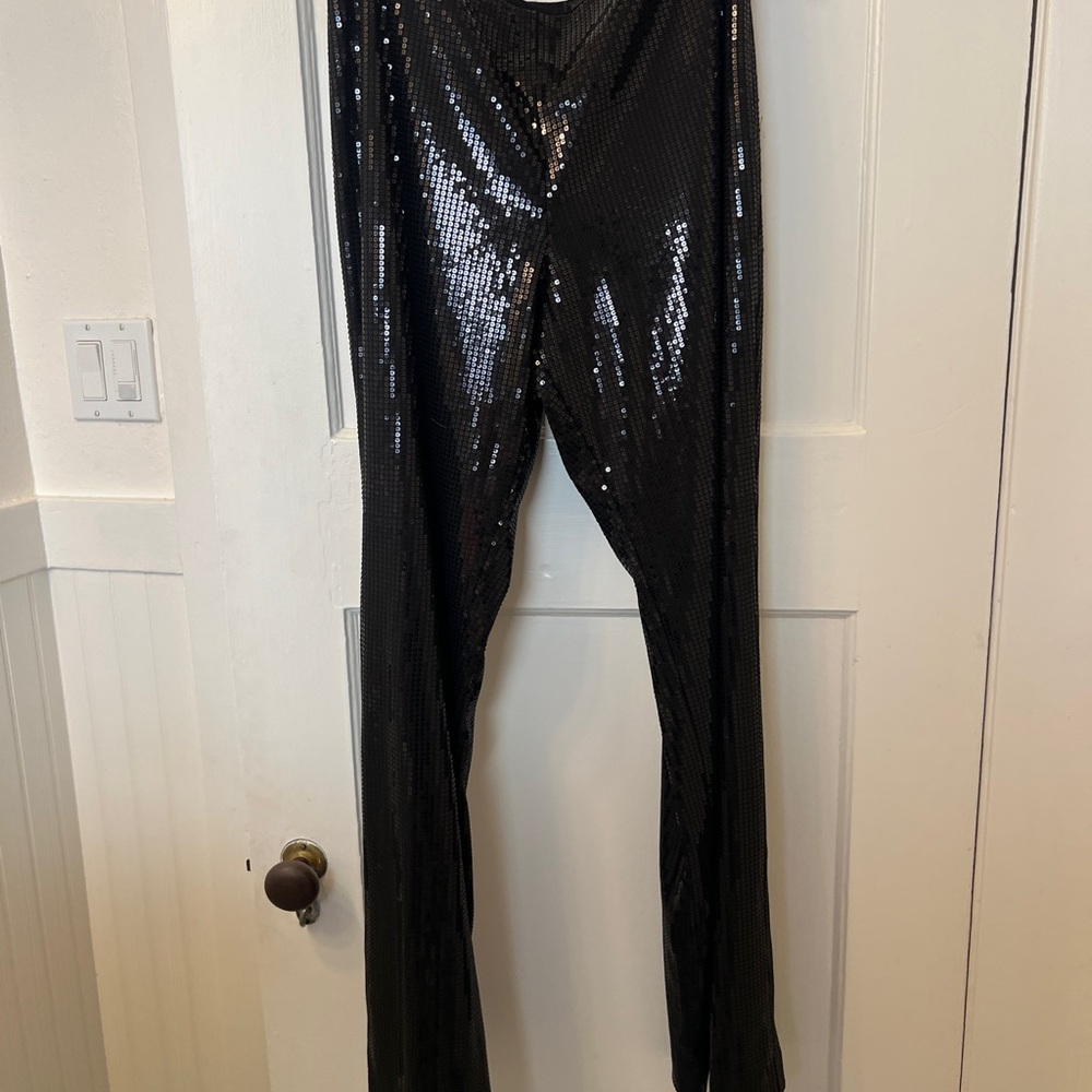 Chetta B Black Sequin Wide Leg Pants